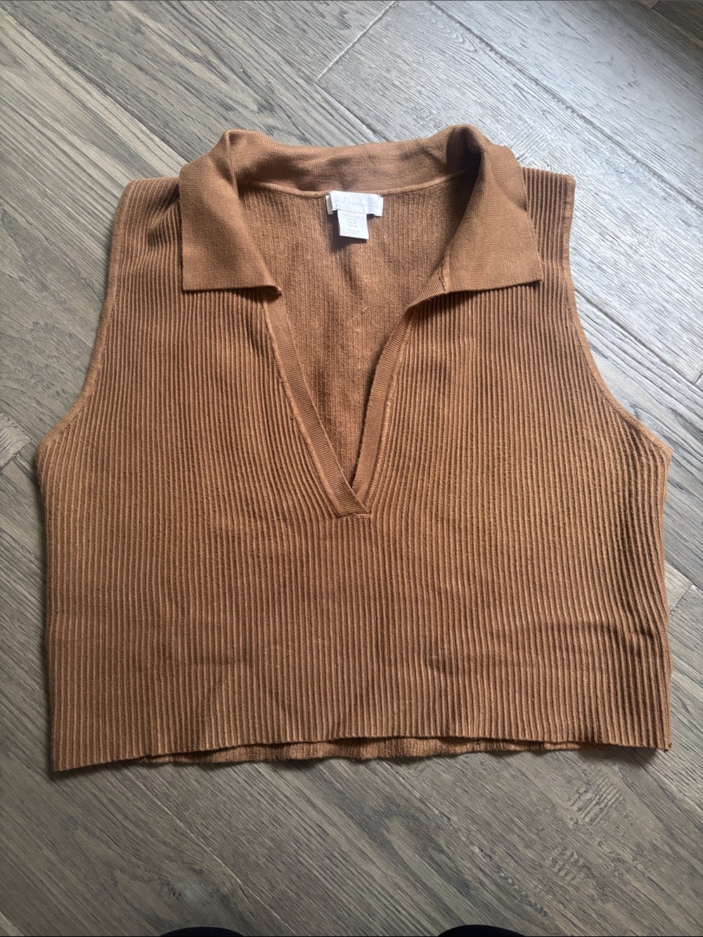 House of Harlow | Sleeveless Ribbed Polo Cropped Sweater Tank Brown Size XL